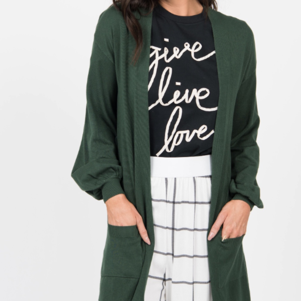 Agnes & Dora Blouson Cardigan | Forest Green Longline Open Front Sweater Nwt Xxs